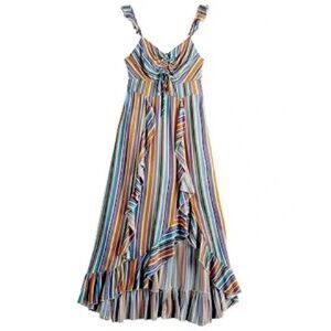 Hint of Mint | New Multicolor Striped Ruffled Smocked Maxi Dress, Juniors Large
